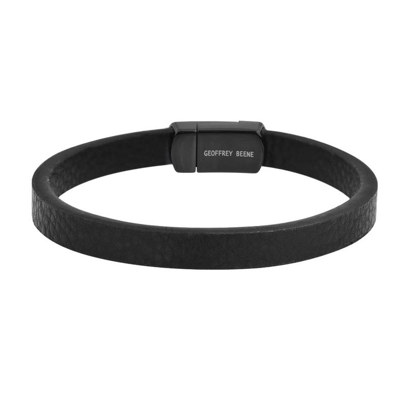 Geoffrey Beene Men's Genuine Pebbled Leather Bracelet with Stainless Steel Closure (Black) - Image 2